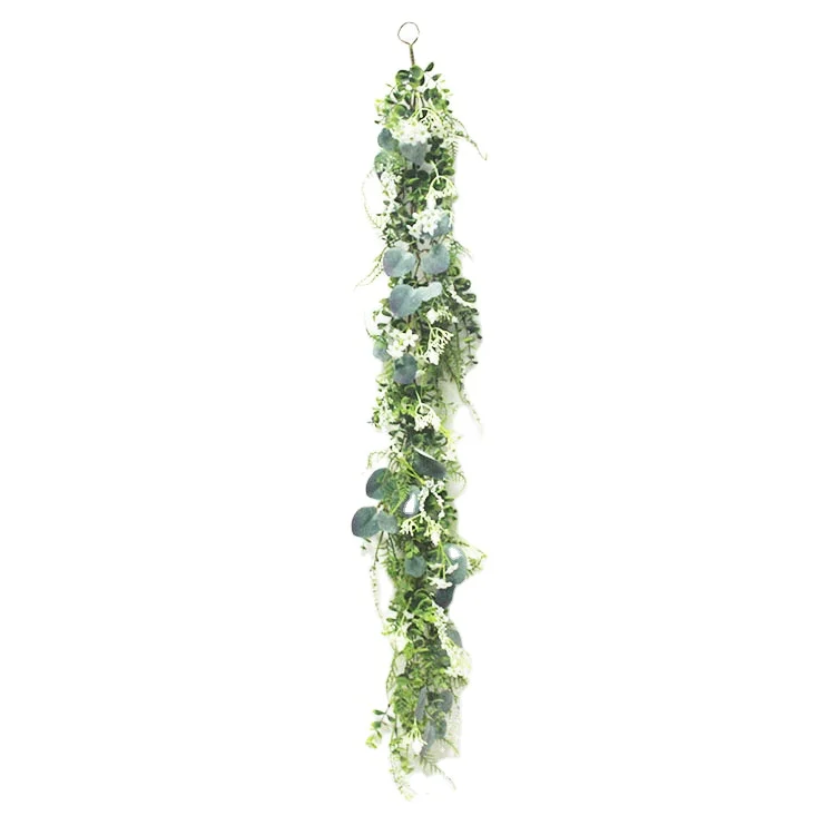 

high quality flower arch decoration eucalyptus leaves with millet fruit phoenix tail fern artificial greenery garland, Green