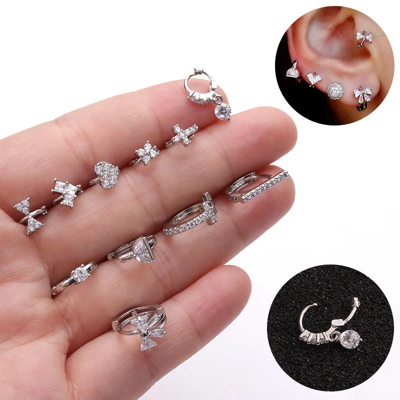 

New Model Hot Sale Gold Plated Multi Style Women's Body Jewelry Luxury Micro Pave CZ Bling Zircon Heart Cross Piercing earrings