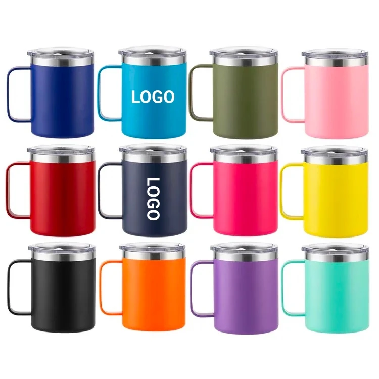 

M9 Eco friendly products 2023 Custom logo leak proof 12oz 14oz metal 304 stainless steel thermo travel coffee mug with handle