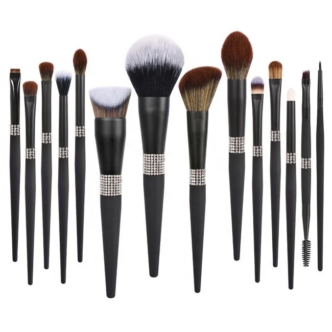 

14PCS Crystal Black Handle glitter Makeup Brush High Quality Diamond Makeup Brushes Bling Private Label Makeup Brush Set