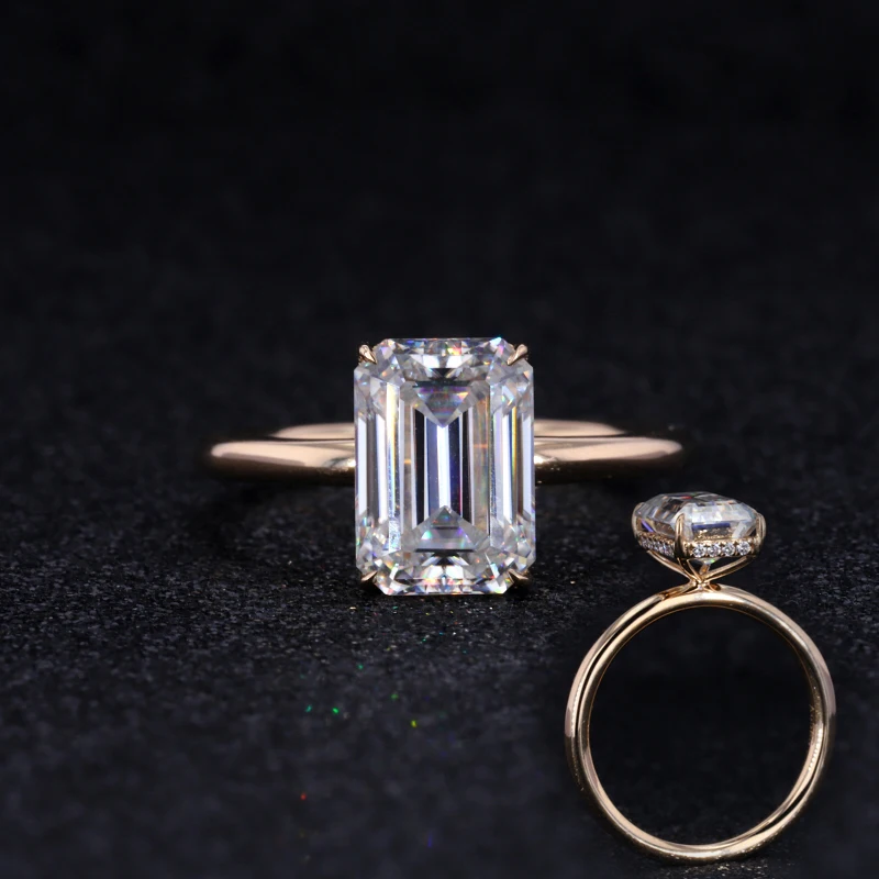 

starsgem 14K yellow gold ring with emerald cut moissanite diamond