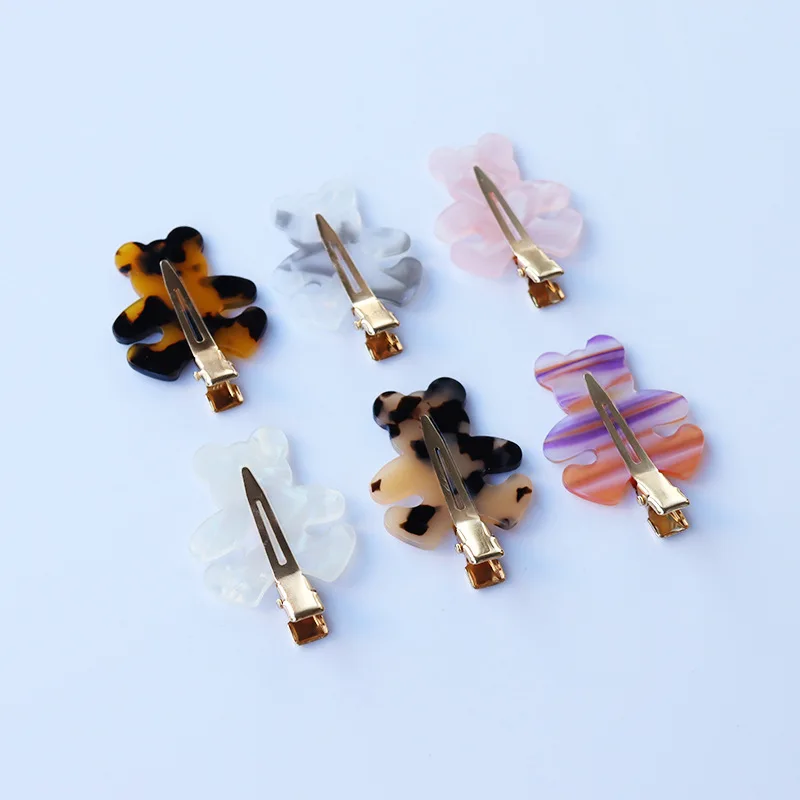 Lovely and cute acetate mosaic style checked bear traceless fringe hair clips for girls