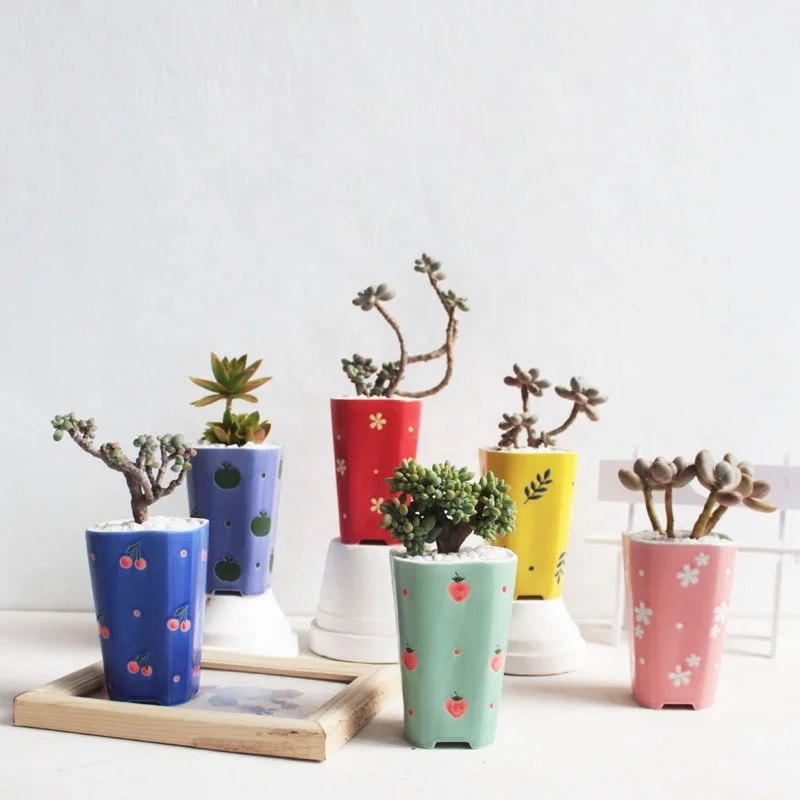 

Modern Simple printed small fresh hand-painted ceramic small old pile succulent flower pot