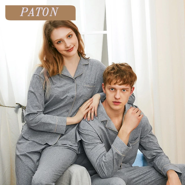 

designers sleepwear Couples pajamas fall long sleeve women's gray knit fabric cotton casual unisex style pajama