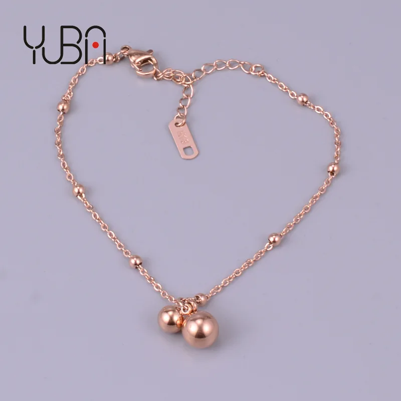 

Ankle Wear Stainless Steel Rose Gold Color Ball Charm Anklet Trendy Foot Jewelry Beads Bracelets Anklets For Women Girls