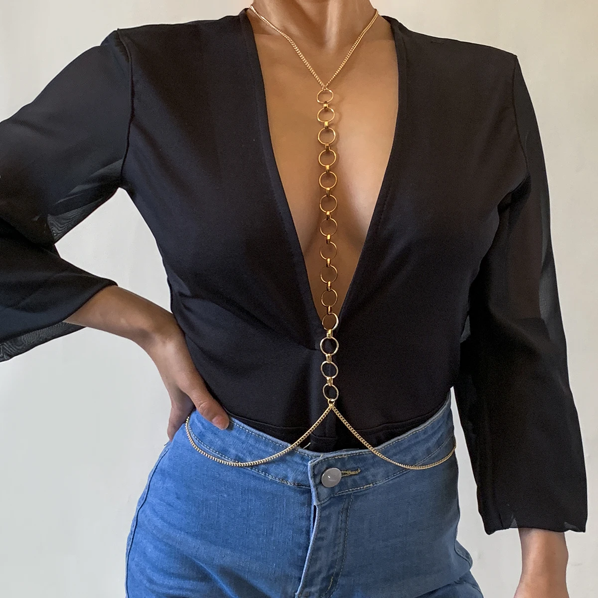 

SHIXIN Sexy Bikini Chest Chain Charm Link Bra Chest Chain Trendy Body Chain Jewelry for Women