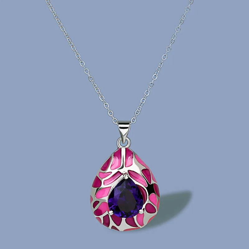 

Fashion Jewelry KYNL0338 Geometric Shape 3A Zircon Enamel Necklaces Jewelry For Women, Silver
