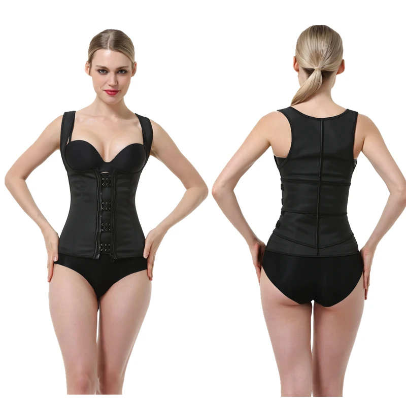 

Dropshipping long torso 3 hook Double Compression Belts Women Latex Vest Waist Trainer Corset With Zipper Vest Body Shaper