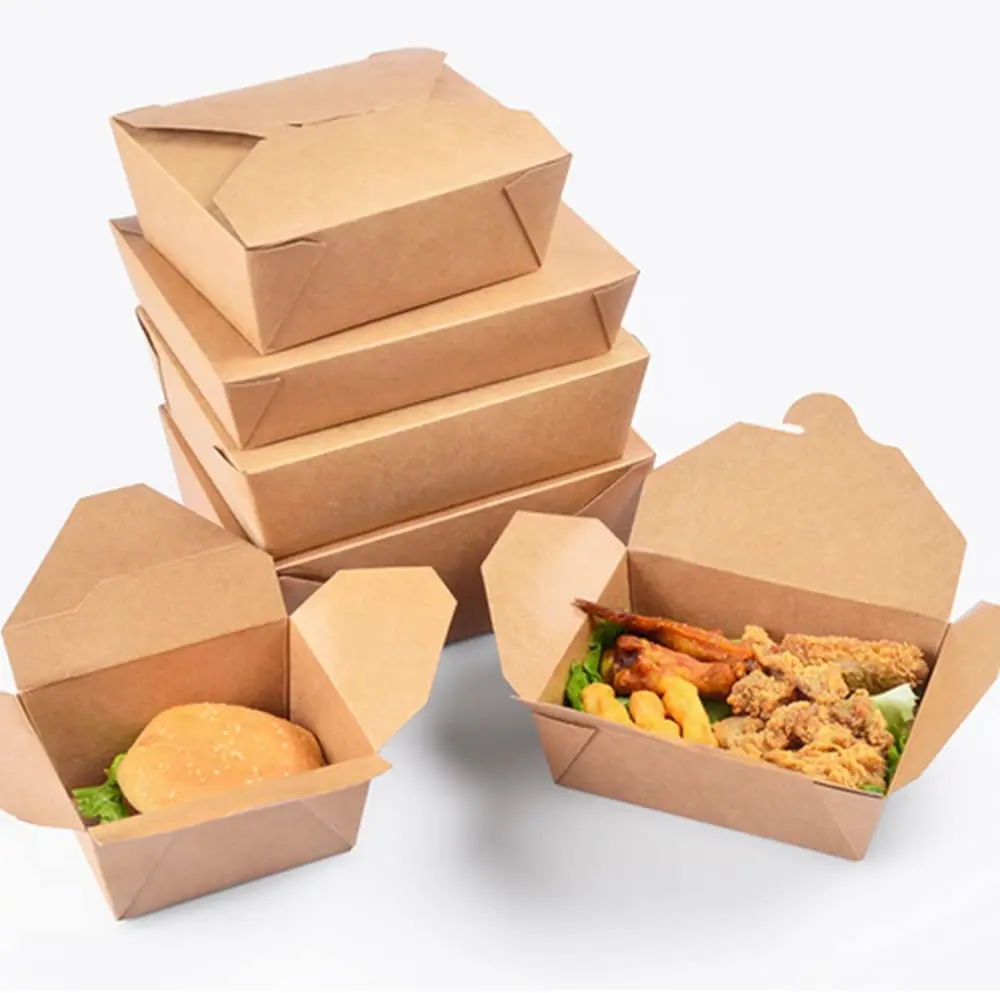 

Hot Selling Biodegradable Recycled Food Garde Brown Kraft Paper Takeaway Box Lunch Boxes For food packaging