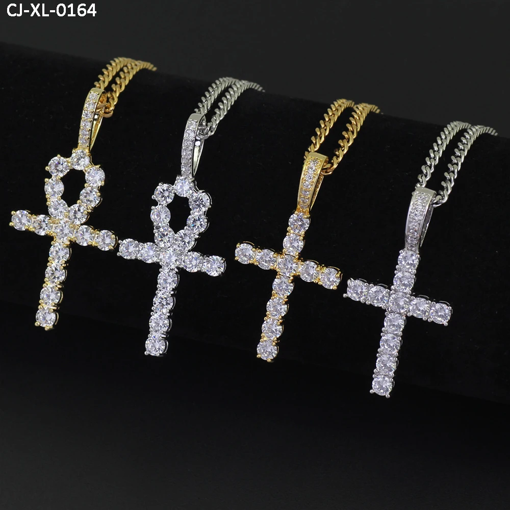 

2021 minimalist Hip-hop new copper inlaid zircon cross pendant trendy men's jewelry fashion necklaces