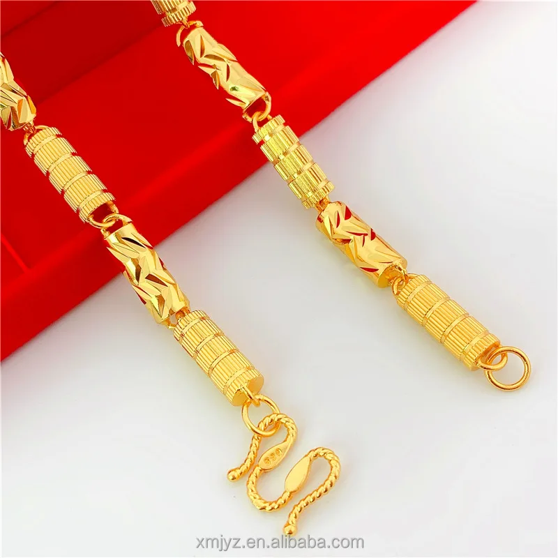 

Brass Gold-Plated Solid Chain Cylindrical Bamboo Necklace Male Brass Gold-Plated Vietnam Shakin Gold Shop The Same Paragraph