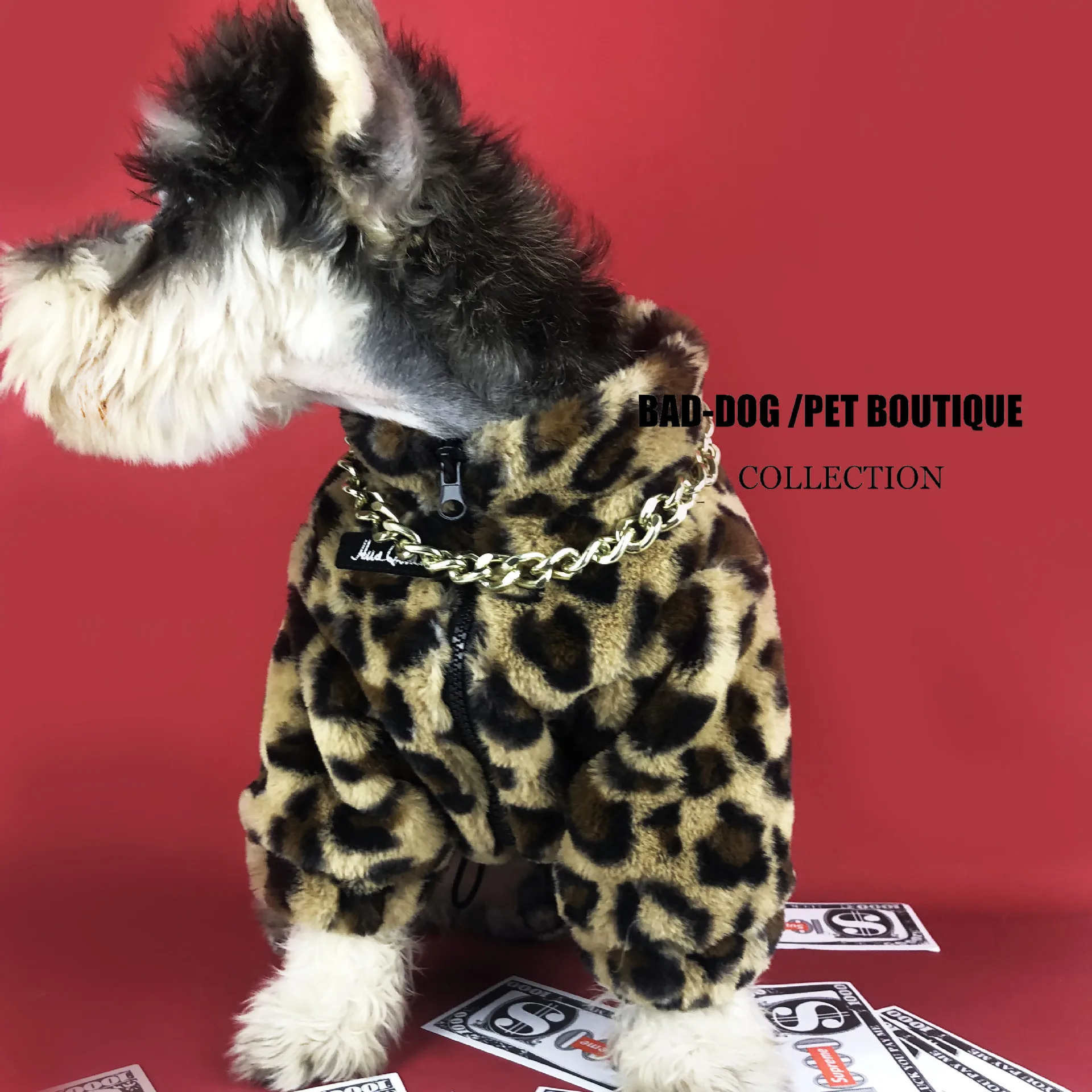 

Fashion brand design winter leopard padded coat warm pet dog wind jacket clothing