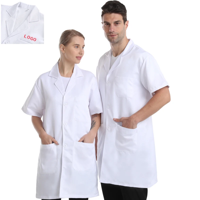 

Wholesale Customized Good Quality Hospital Uniform Lab Coat short sleeve Uniform Dress Smock Medical Surgical Lab Coat for Sale, White/blue collar/pink collar/purple led