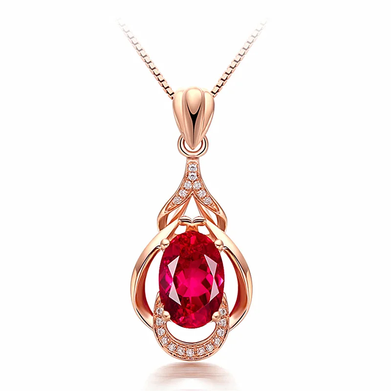 

Korean dove heme tourmaline pendant colored gemstone necklace plated 18K ruby set drop pendant, Silver