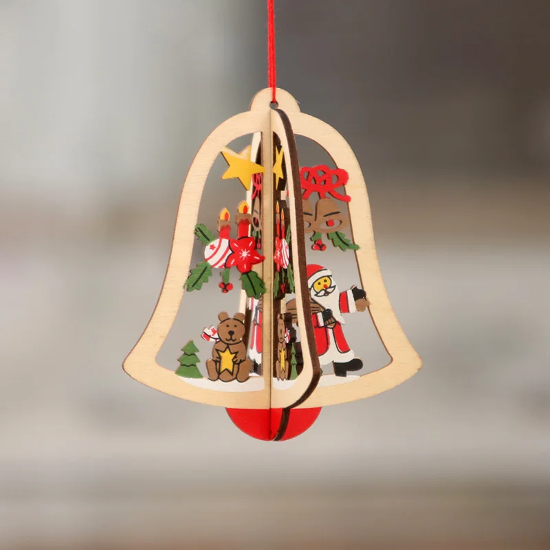 2D 3D Christmas Ornament Wooden Hanging Pendants Star Xmas Tree Bell Christmas Decorations For Home Party New Year