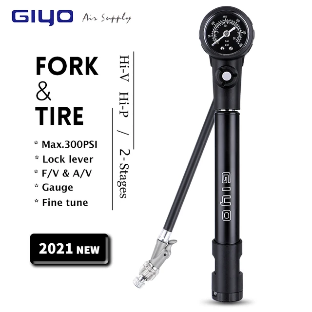 

Bicycle Pump Fork Tire Switchable HP and HV Mini Shock Pump With Schrader Presta Valve Adapter