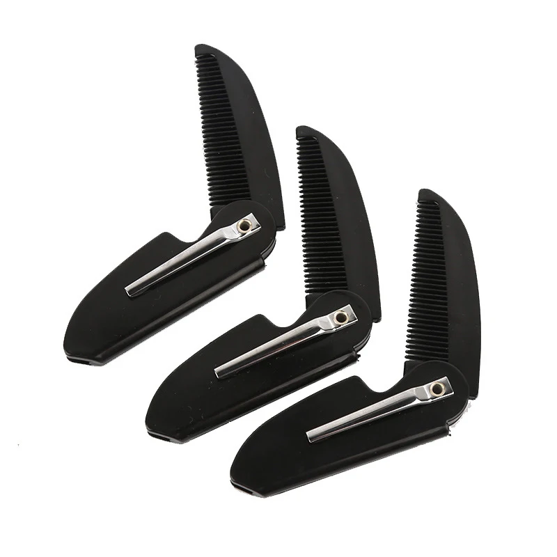 

Black Plastic Pocket Folding beard Comb Plastic Knife Type Oil Hair Comb Portable Hairdressing Bangs Comb, Custom