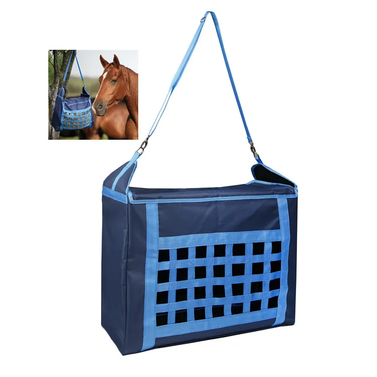 

Amazon Hot Sale Large Capacity Heavy Duty Durable 600D Oxford Goat Horse Hay Feed Tote Bag for Slow Feeding, Blue