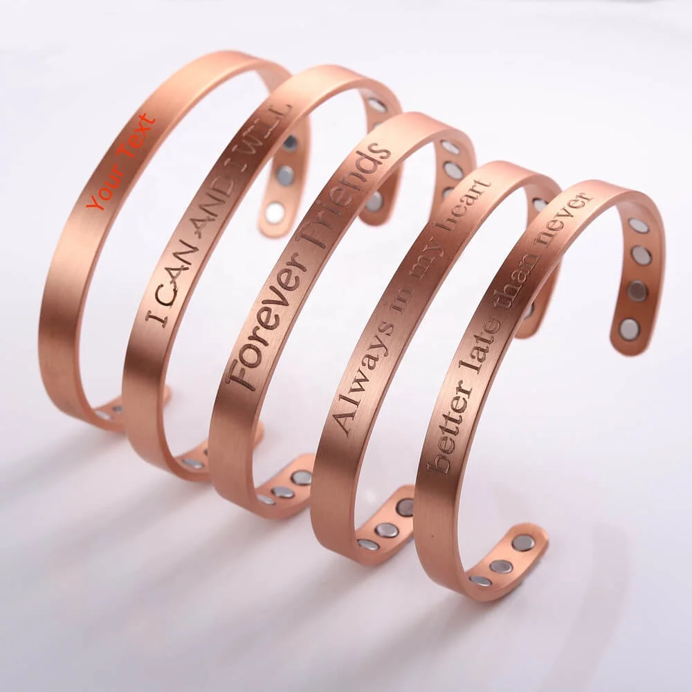 

Wholesale Personalized Adjustable Cuff Bracelet Engraved Friendship Bangle Custom Copper Men Jewelry Bracelets, Copper color