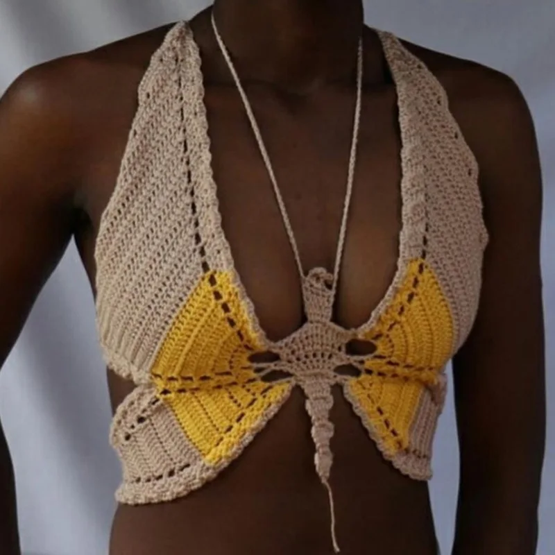

Y2K Sexy Women Top Halter Bandage Sleeveless Knitted Beach Tunic Summer Tops Woman Fashion Party Club Butterfly Camisole B1391, Can follow customers' requirements