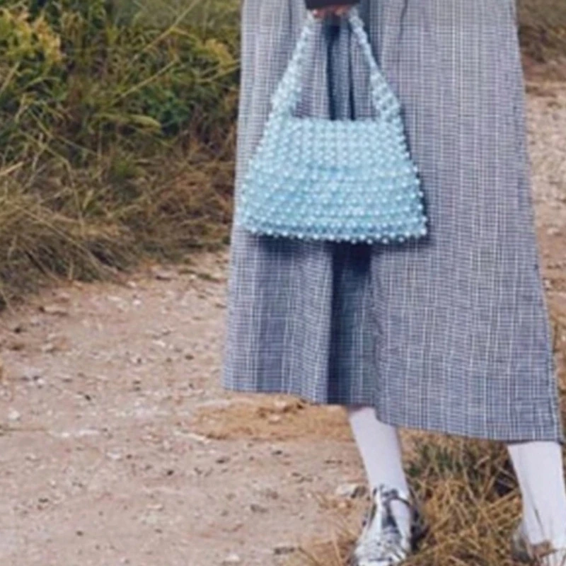 
Antique Summer Handmade Knitted Sweet Crystal Bag Purse Faux Pearl Beaded Evening Bag Wedding Bridal Party Handbag for Women Bag 