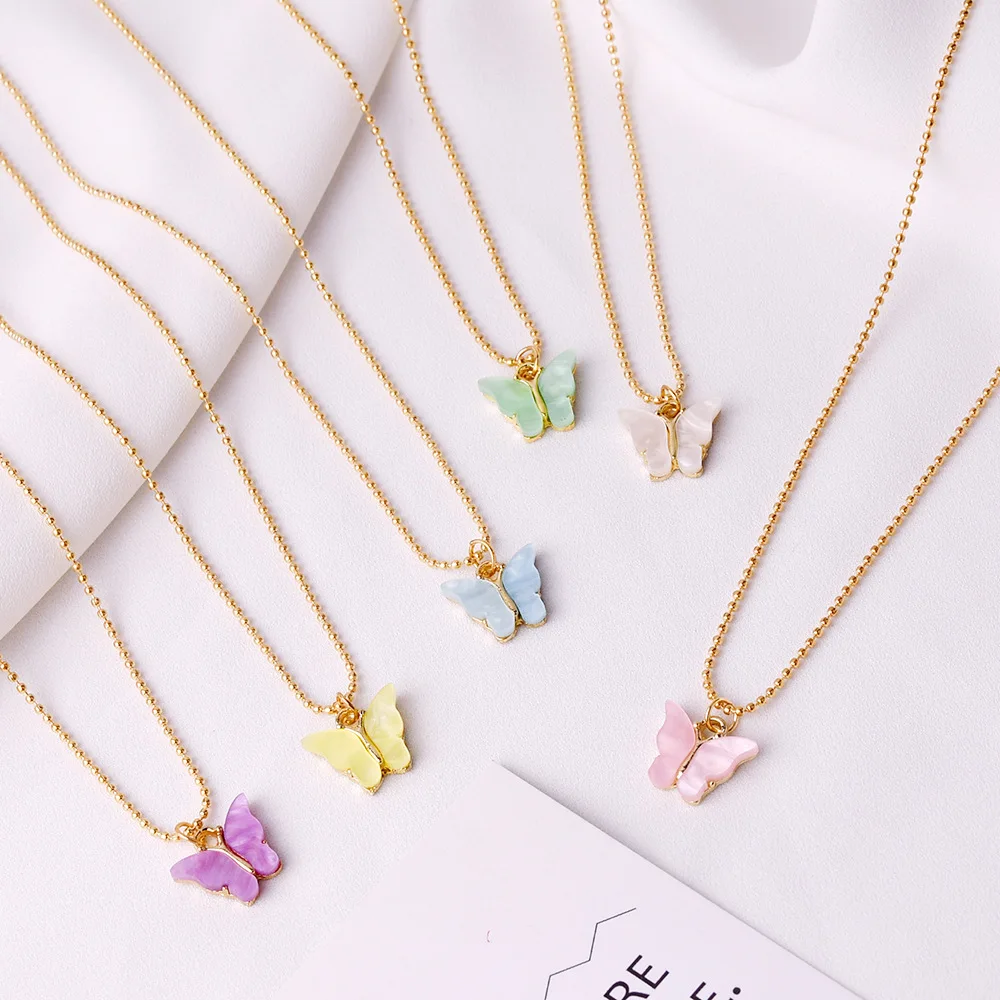 

Fashion trendy acrylic butterfly chain necklace colorful acrylic butterfly pendant necklace, Gold