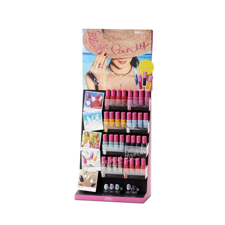 

Demand Custom Nail Polish Table Top Display Box Cardboard Makeup Foundation PDQ Paper Counter Display Racks for Cosmetics Mall