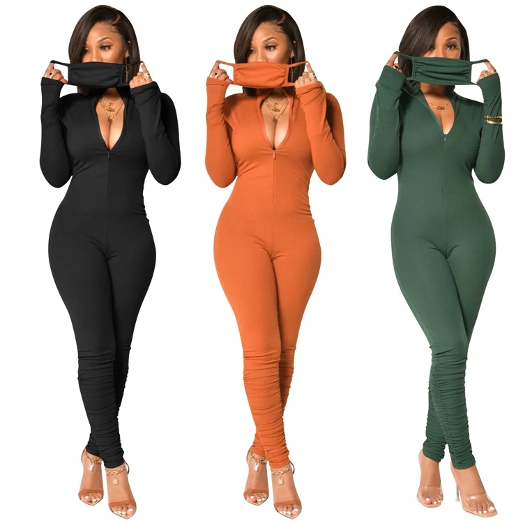 

Cheapest product casual solid color sexy bodycon deep V jumpsuit for women
