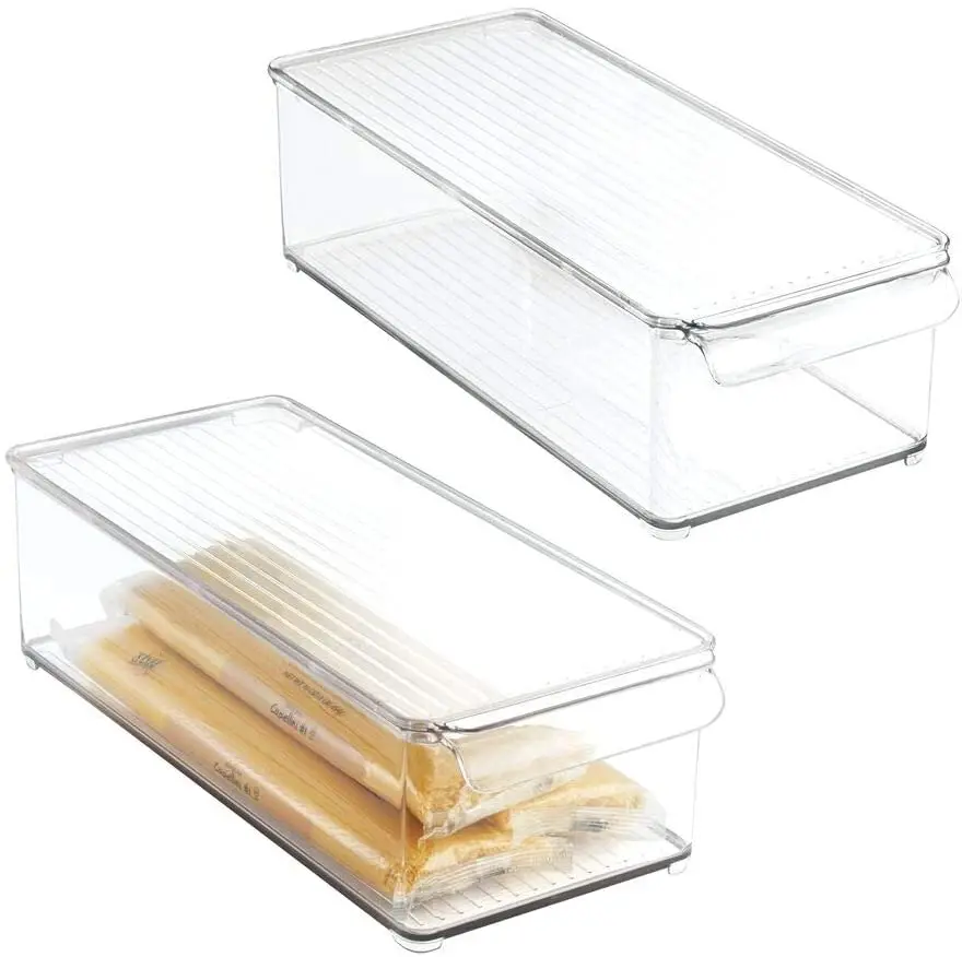 

2 Pack Clear Plastic Fridge Freezer Pantry Cabinet Food Storage Container Bin Organizer with Lid and Handle for Kitchen Snacks, Transparent