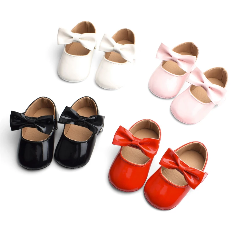 

Baby dress Shoes Newborn Boys Girls lovely Bow Soft Soled Non-slip Patent Leather First Walkers Shoes B1, As photo