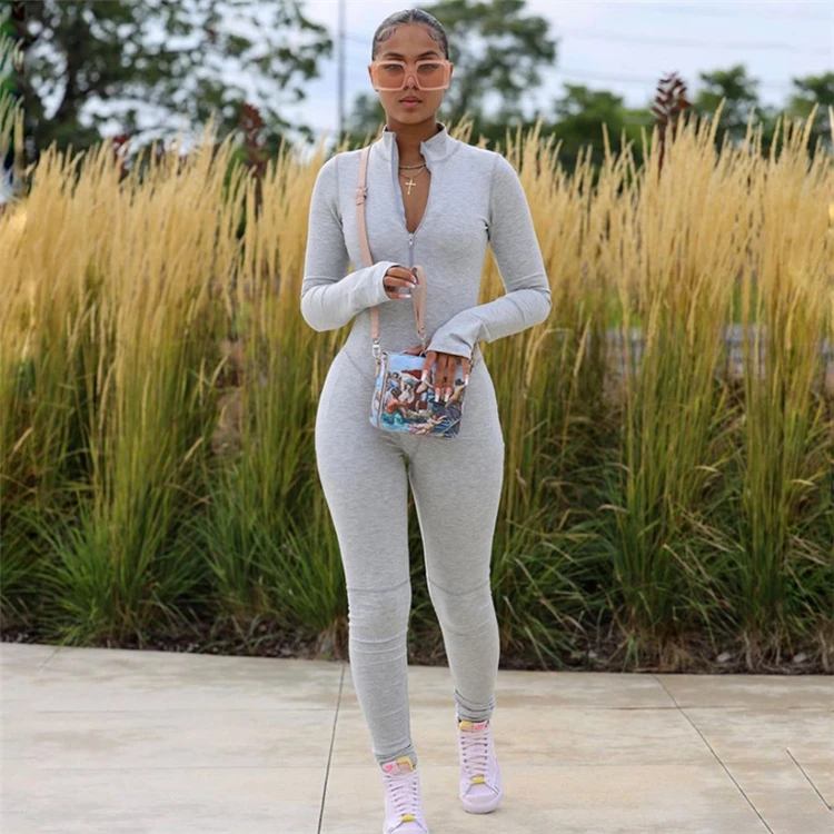 

M11789 2020 most popular tight fitness sport zippers jumpsuit for women