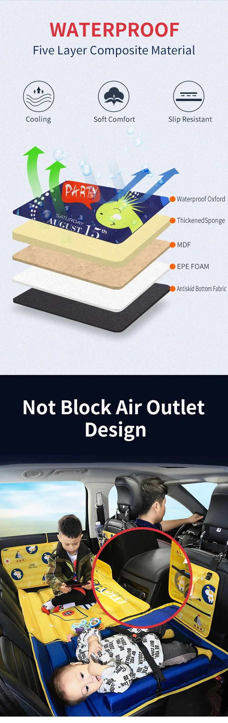 Foldable Rear Seat For Car Bed Back Seat Sleeping Pad Travel Bed