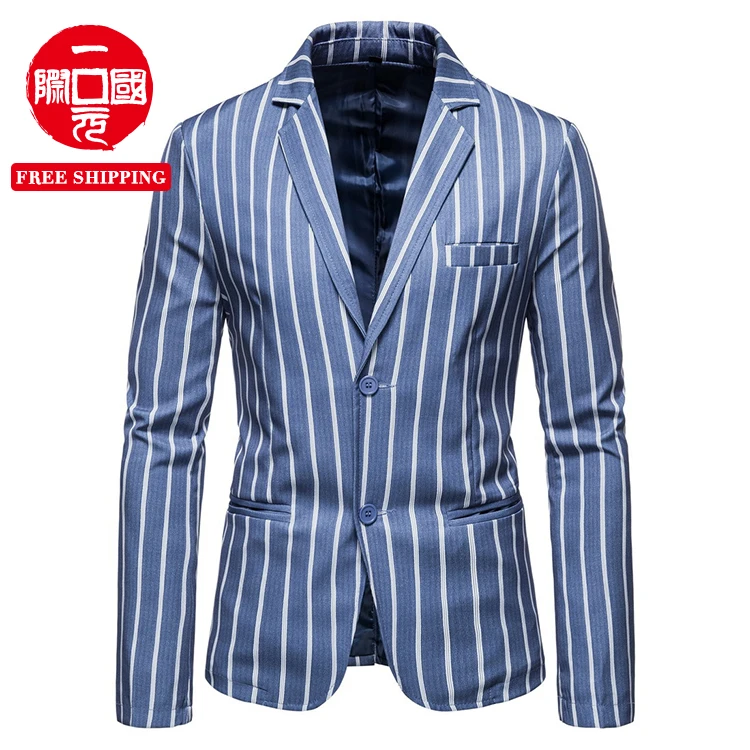 

2021 new foreign trade plus size suit jacket striped two button blouse fashion men's clothing