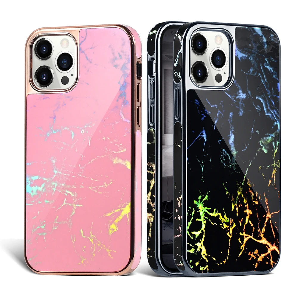 

Glitter Gradient Plating Leather Protective Mobile Case For iPhone 11 12 Pro Xs Max Phone Case Marble, 5 colors