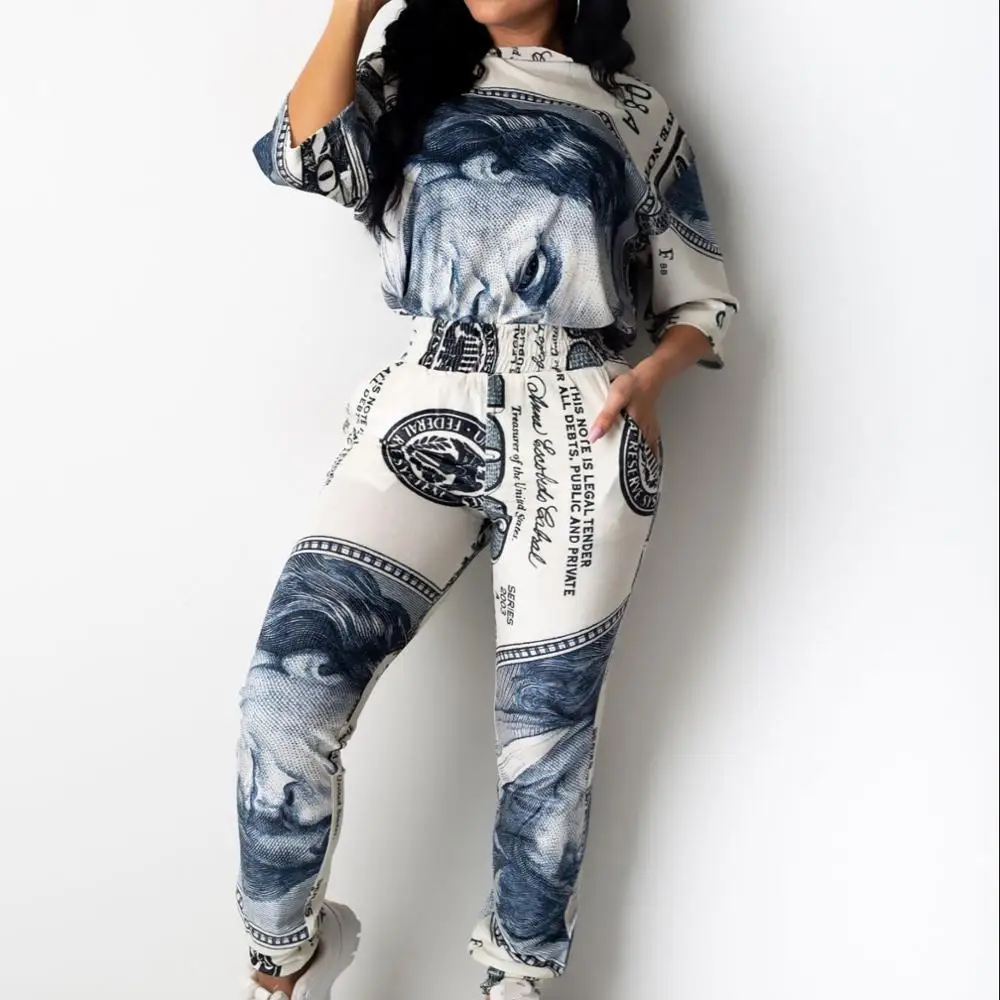 

2020 New arrivals women long sleeve women clothing round neck casual two piece full length pant set for ladies