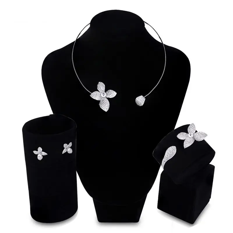 

New bridal jewelry 4 piece wedding necklace earrings jewelry set European and American wedding zircon jewelry