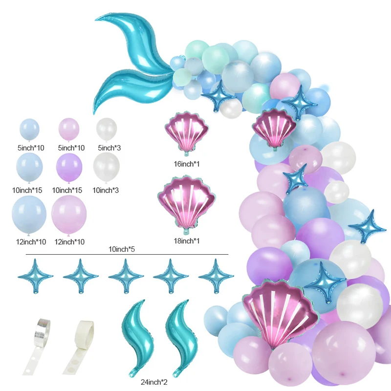 

Baby Shower Girl 1st Birthday Party Wedding Decorations 87pcs Mermaid Tail Shell Balloon Garland Arch Pink Purple Latex Balloon