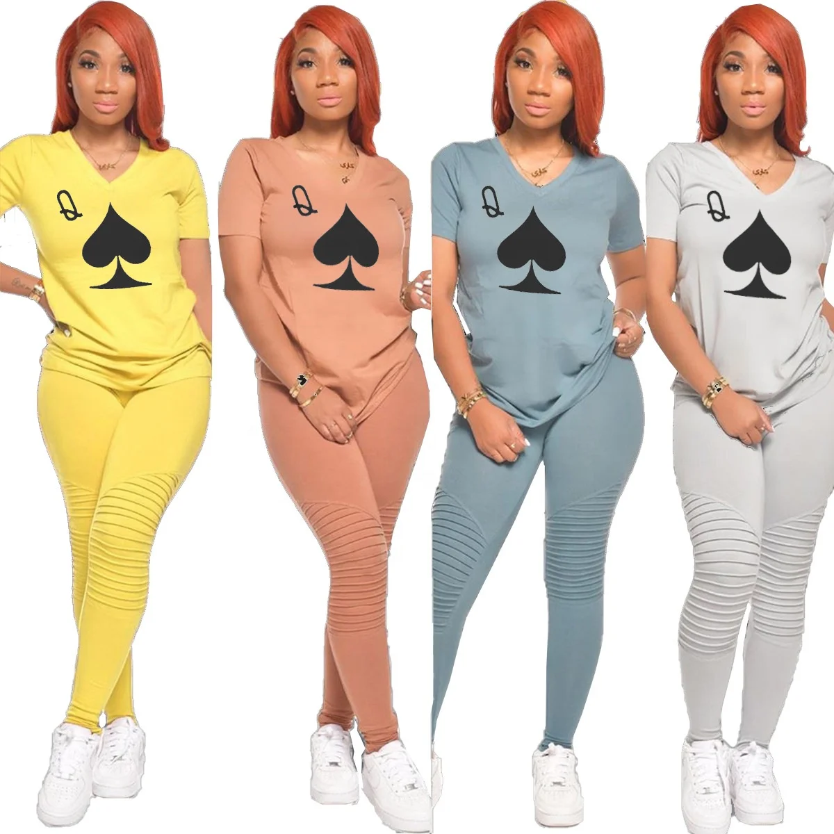 

MT69-5861 Spades print body sculpting leisure sports suit