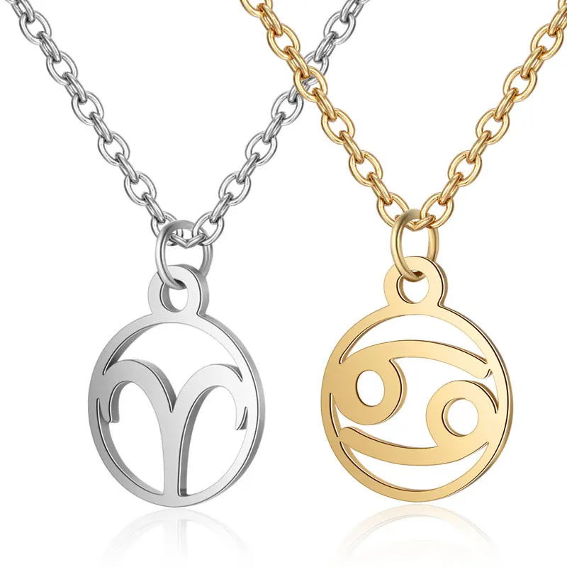 

Hot Selling Stainless Steel Jewelry Gold Silver Plated Zodiac Sign 20MM Pendant Necklace For Men And Women