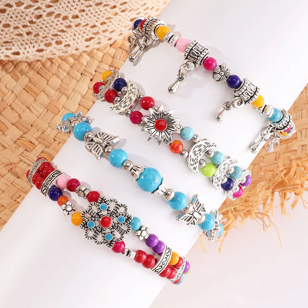 

JOJO Fashion Handmade Retro Ethnic Boho Bohemia Butterfly Flower Pine Stone Charm Beads Bangle Bracelets