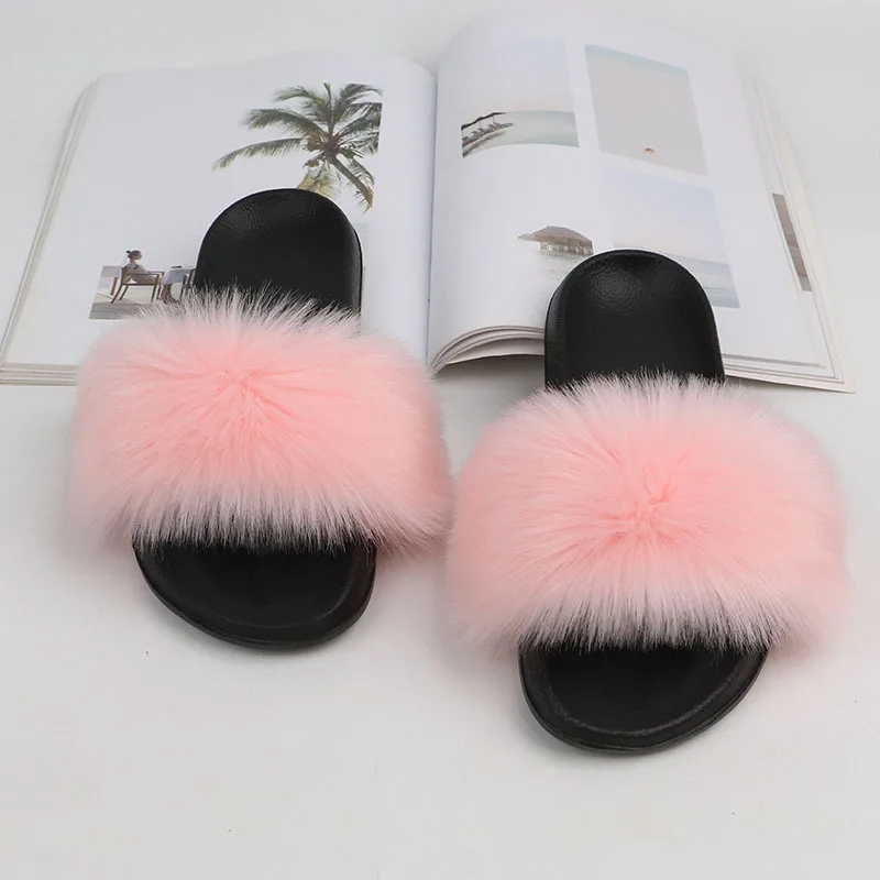 

Fashion soft women faux fur slippers, As pic