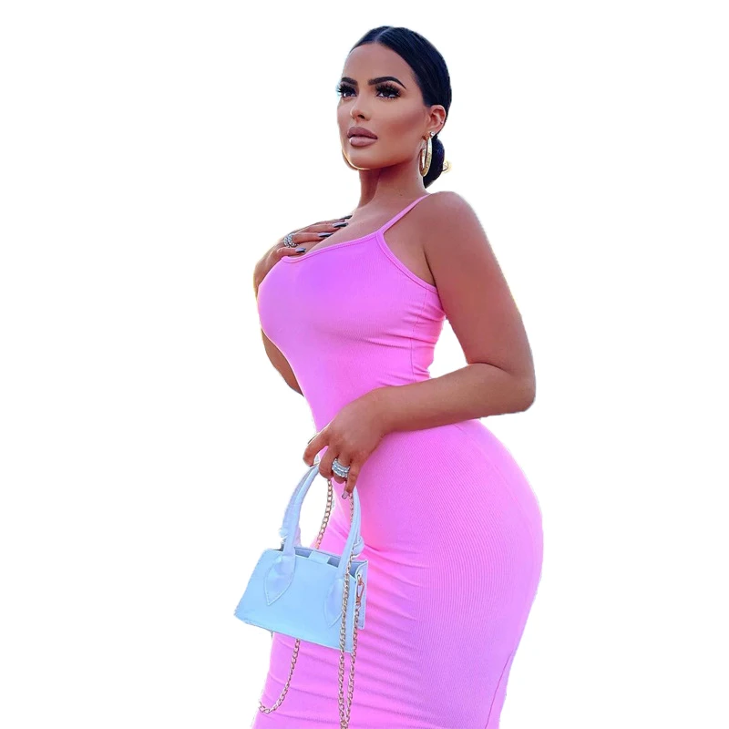 

2021 new summer European and American style women's fashion sexy split back strap dress, Pink