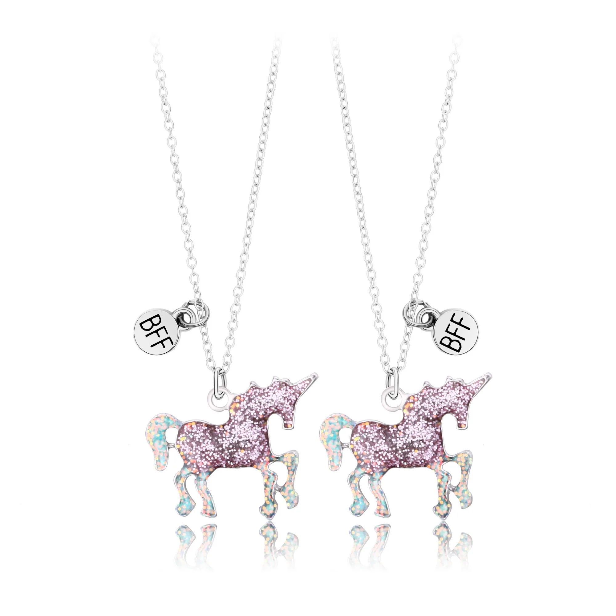 

BFF letter sparkle bling unicorn cartoon shape necklace birthday gift or valentine's day gift bestie gift necklace for couple