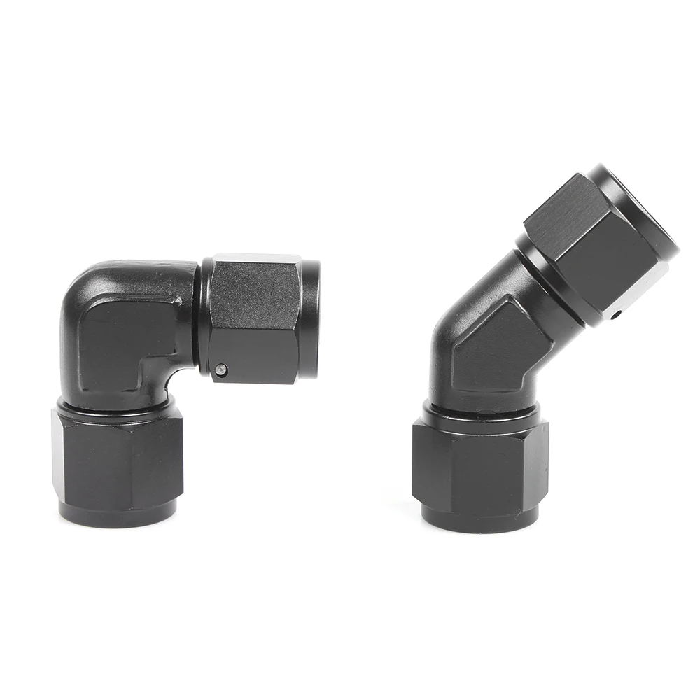 

45 90 Degree Forged Swivel Female to Female AN4 AN6 AN8 AN10 AN12 Coupler Union Fuel Line Hose Adapter Fitting, Black
