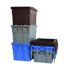 Wholesale  Price Plastic Storage Stackable Crate With Lid Attached Lid Tote Container