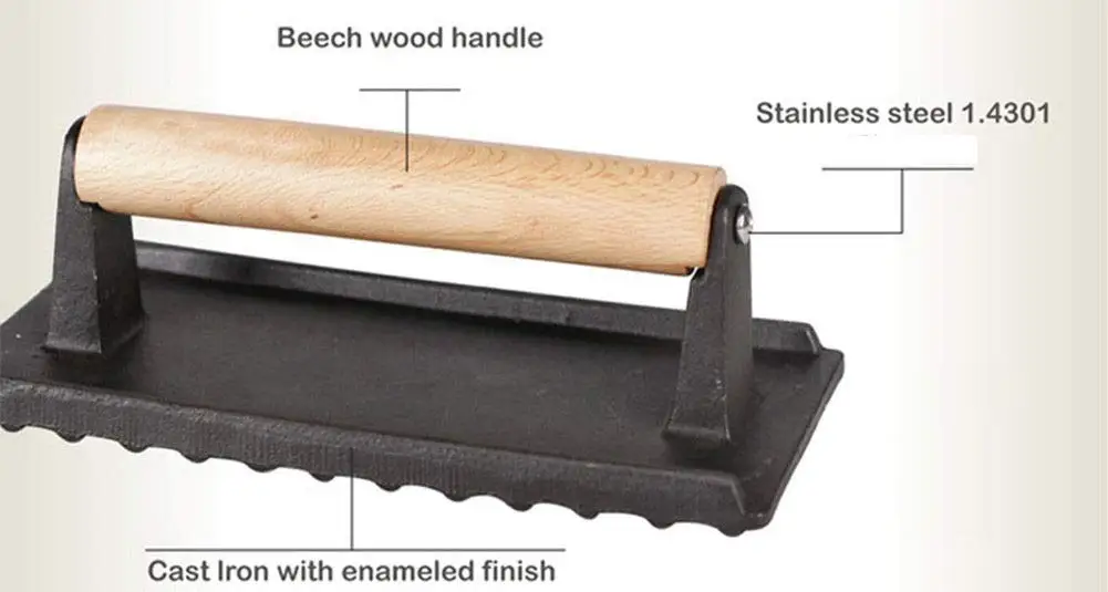 Cast Iron Steak Weights,Bbq Heavy Weight Bacon Press With Wooden Handle