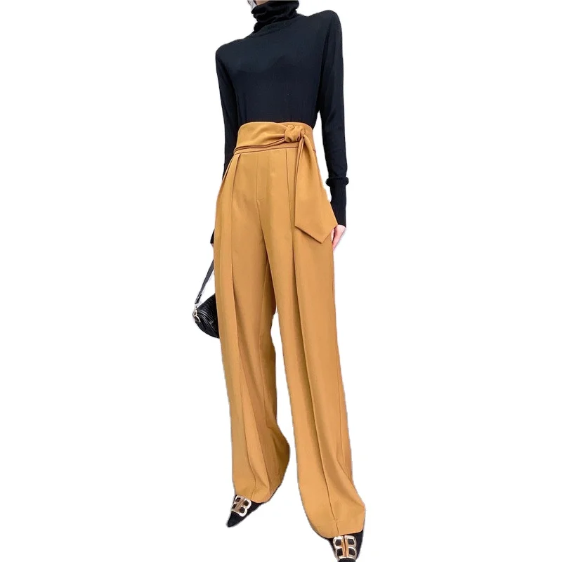 

New Summer spring women elegant long loose pants vintage lady high waist wide leg pants female casual street casual bottoms