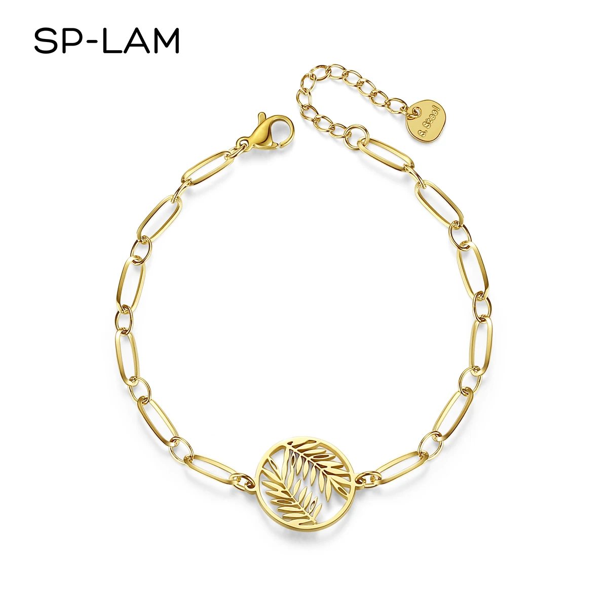 

SP-LAM Steel Stainless Woman 316 2021 Link Chain Gold Plated Fashion Leaf Shape Accessory Bracelet
