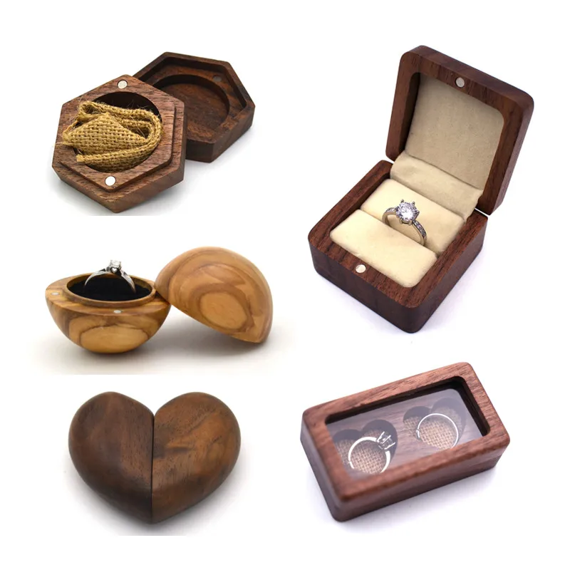 

Wedding walnut wooden jewelry ring box for gift, Walnut, cherry and etc.