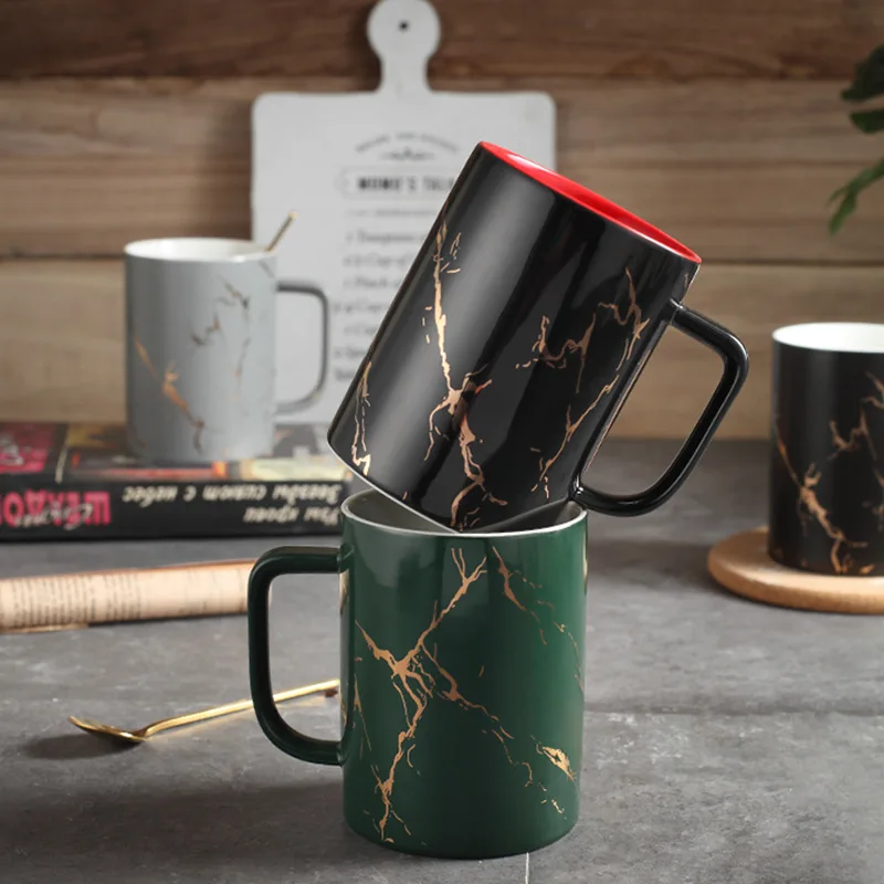 

Mfashion Nordic Luxury Golden Marbled porcelain Ceramic Mug Simple Office Tea Couple Milk sublimation christmas mug cup, Multi color